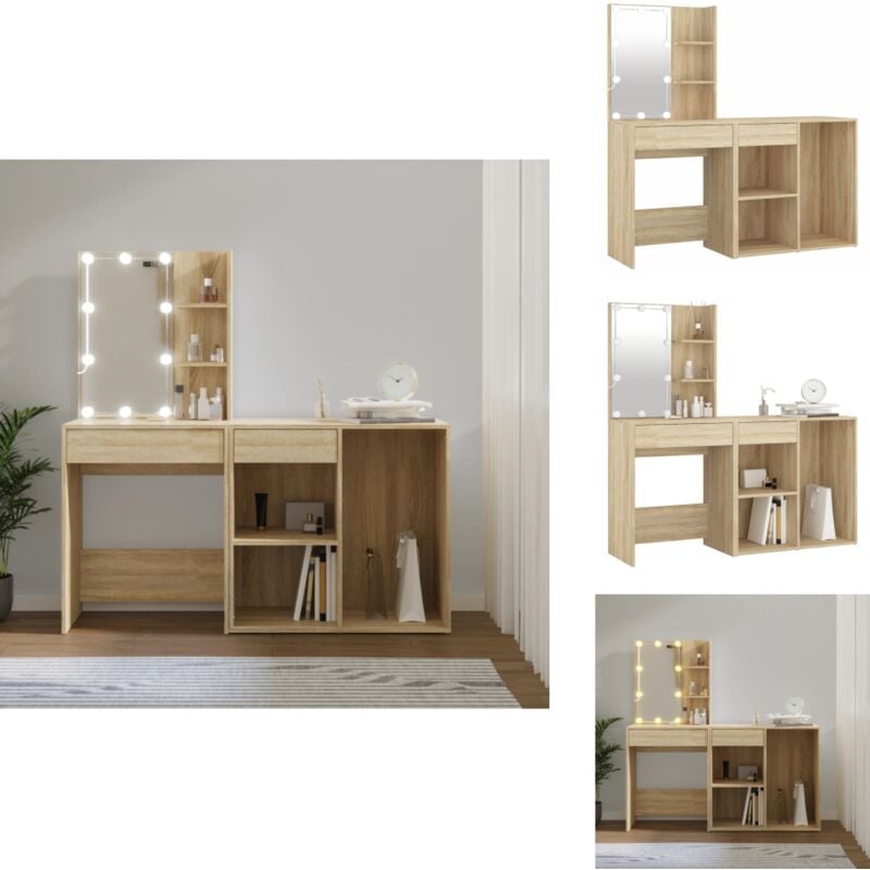 Vidaxl - LED-Schminktisch mit Schrank Sonoma-Eiche Holzwerkstoff - LED-Schminktisch - Schminktisch Mit Schrank - Kosmetiktisch - Makeup Tisch
