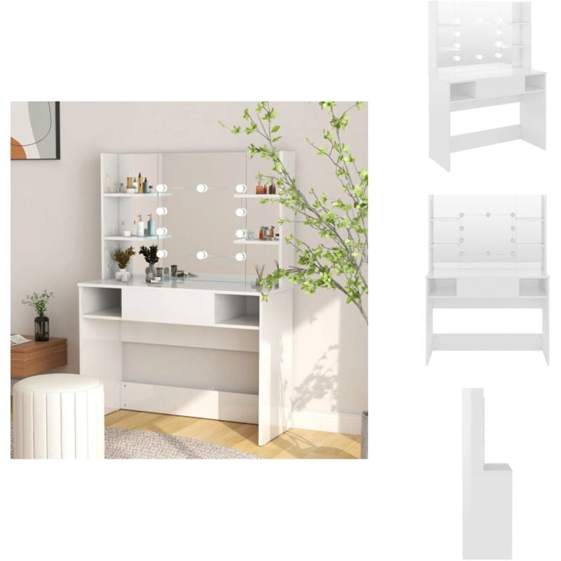 Schminktisch LED-Beleuchtung 100x40x135 cm mdf Glänzendes Weiß - Schminktisch - led Beleuchtung - Kosmetiktisch - Makeuptisch - Weißer Schminktisch