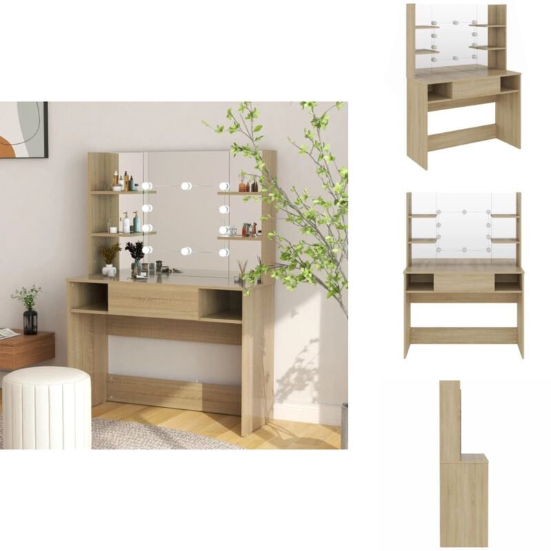Vidaxl - Schminktisch mit LED-Beleuchtung 100x40x135 cm mdf Eiche-Optik - Schminktisch - led Beleuchtung - Kosmetiktisch - Makeuptisch
