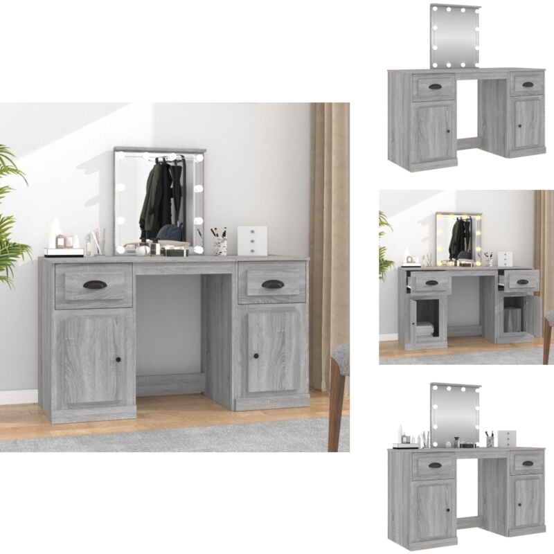 Schminktisch mit LED-Leuchten Grau Sonoma 130x50x132,5 cm - Schminktisch - Kosmetikschreibtisch - LED-Beleuchtung - Grau - Sonoma