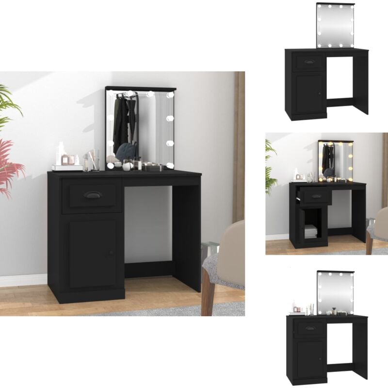Vidaxl - Schminktisch mit led Schwarz 90x50x132,5 cm Holzwerkstoff - Schminktisch - Kosmetikschrank - led Beleuchtung - Badezimmermöbel - Makeup Tisch