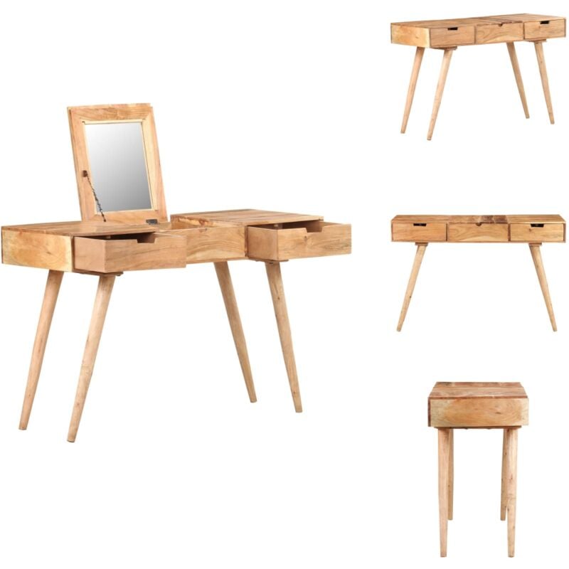 Schminktisch mit Spiegel 112x45x76 cm Akazie Massivholz - Schminktisch - Kosmetikschrank - Make Up Tisch - Schreibtisch - Wohnzimmer Deko