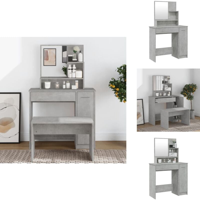 Vidaxl - Schminktisch mit Spiegel Betongrau 86,5x35x136 cm - Schminktisch - Kosmetikschrank - Badezimmermöbel - Spiegelkommode - Makeup Tisch