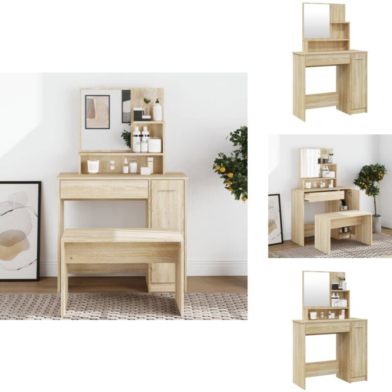Schminktisch mit Spiegel Sonoma-Eiche 86,5x35x136 cm - Schminktisch - Kosmetikschrank - Badezimmermöbel - Spiegelkommode - Makeup Tisch