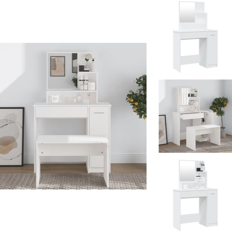 Schminktisch mit Spiegel Weiß 86,5x35x136 cm - Schminktisch - Kosmetikschrank - Badezimmermöbel - Spiegelkommode - Weiße Kommode