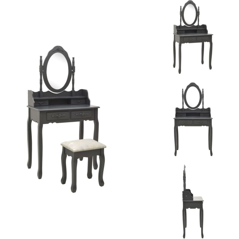 Schminktisch-Set mit Hocker Grau 75x69x140 cm Paulownia-Holz - Schminktisch - Kosmetiktisch - Make-Up-Tisch - Grau - Paulownia Holz