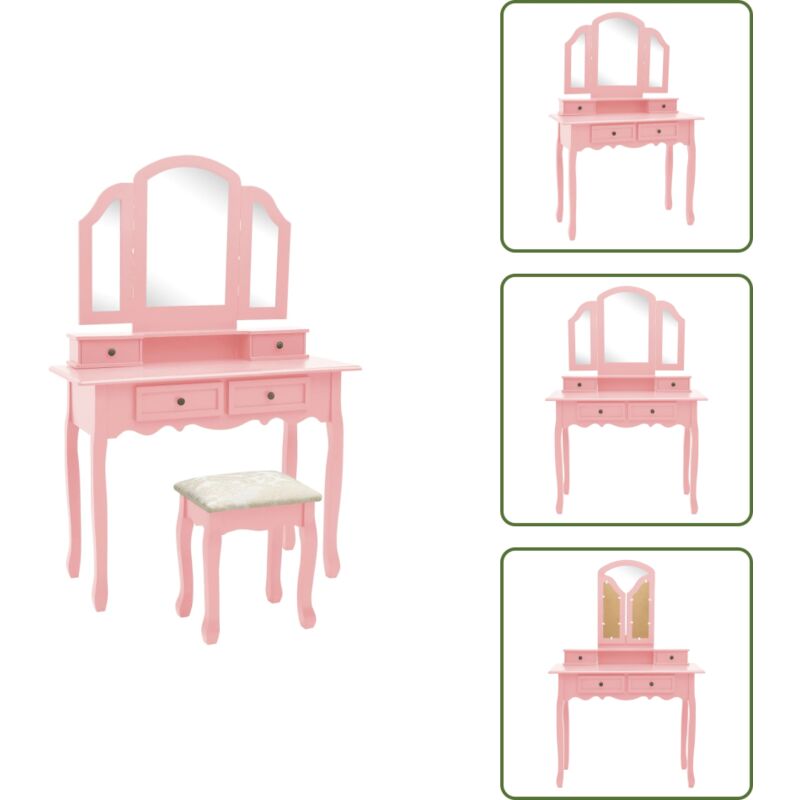 Vidaxl - Schminktisch-Set mit Hocker Rosa 100x40x146 cm Paulownia-Holz - Schminktisch - Rosa Schminktisch - Kosmetiktisch - Make Up Tisch - Victoria