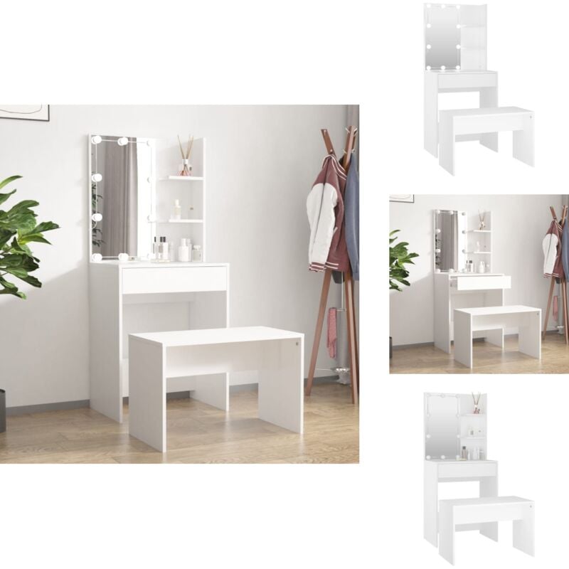 Vidaxl - Schminktisch-Set mit led Weiß Holzwerkstoff - Schminktisch - Kosmetiktisch - Schreibtisch - led Beleuchtung - Weißer Schminktisch
