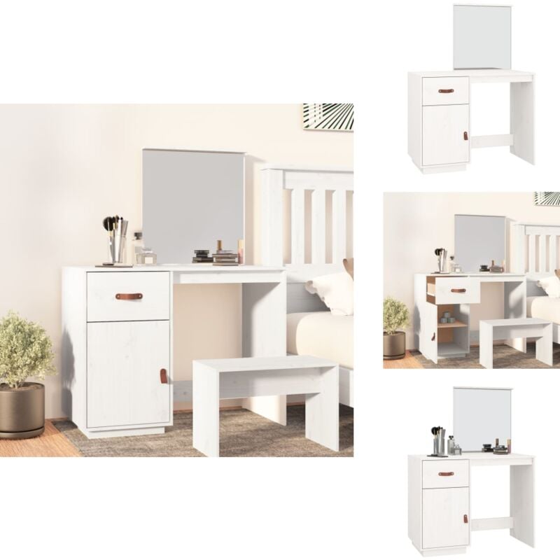 Vidaxl - Schminktisch Weiß 95x50x134 cm Massivholz Kiefer - Schminktisch - Kosmetikschrank - Badezimmermöbel - Spiegelschrank - Makeup Tisch