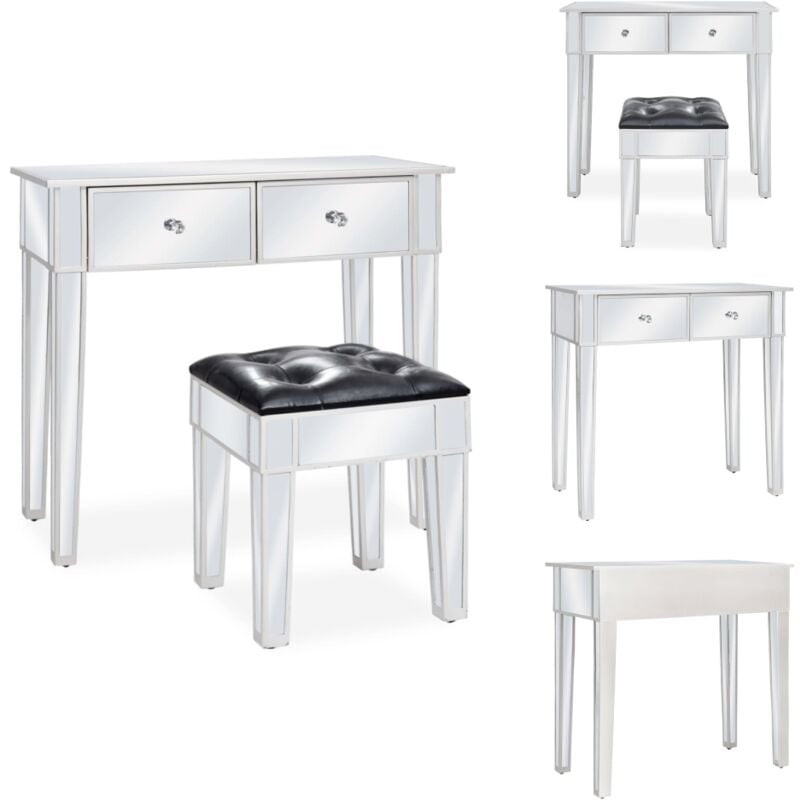Verspiegelter Schminktisch mit Hocker mdf und Glas - Spiegeltisch - Schminktisch - Kosmetiktisch - Make-Up-Tisch - Vanity