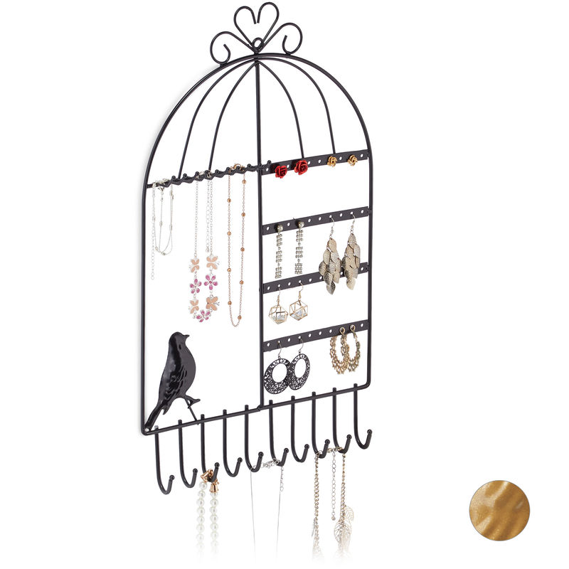 Schmuckhalter Wand, für Ketten, Ohrringe & Armbänder, Schmuckleiste Vogelkäfig, hbt 44,5x25,5x4,5 cm, schwarz - Relaxdays
