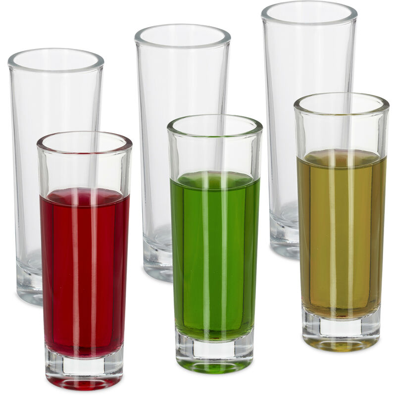 Schnapsgläser 6er Set, hohe Shotgläser mit dickem Boden, je 6 cl, spülmaschinenfest, Likörgläser, transparent - Relaxdays