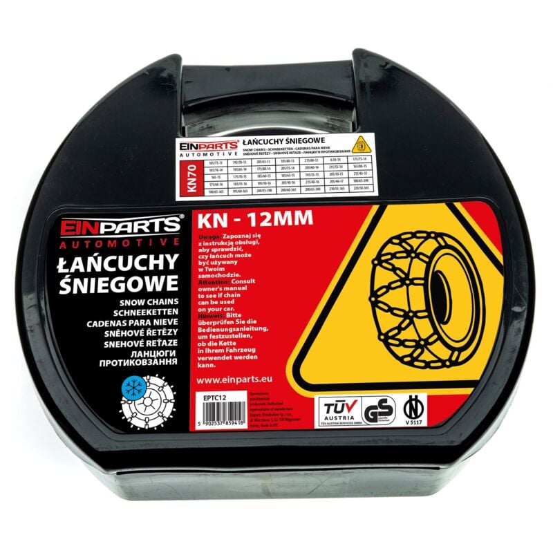 Schneeketten für Felgen/Reifen 13-17 Zoll KN70 Ö-Norm TÜV 12mm, 2 Stück