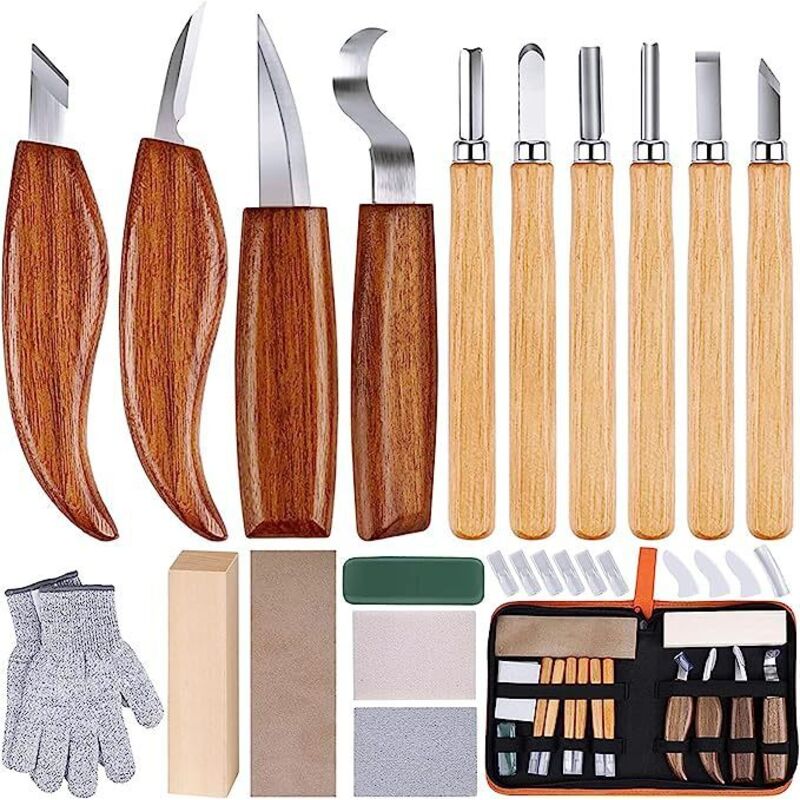Schnitzmesser, Holzschnitzwerkzeug-Set, Holzschnitzwerkzeug-Set mit Schnitzmesser, Lederschleifen, Holzbearbeitungswerkzeuge für Schnitzanfänger