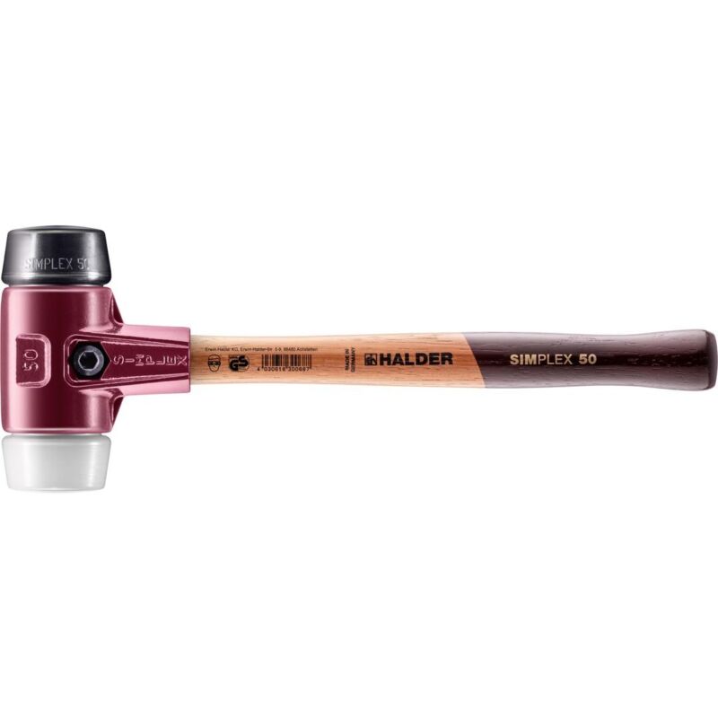 SIMPLEX-Schonhammer, Gummikomposition / Superplastik mit Tempergussgehäuse und hochwertigem Holzstiel D=50 mm 3027.050