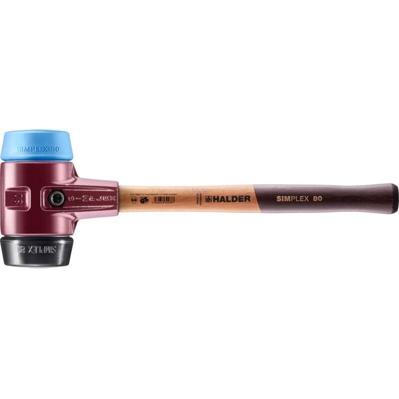 SIMPLEX-Schonhammer, TPE-soft / Gummikomposition mit Tempergussgehäuse und hochwertigem Holzstiel D=80 mm 3012.080