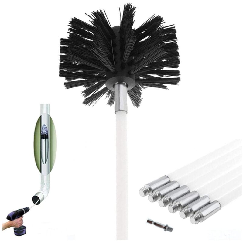 Schornsteinbürsten-Set, Reinigungswerkzeug für Pelletöfen, enthält 6 (60 cm) flexible Stäbe und 1 (100 mm) Schornsteinbürstenkopf