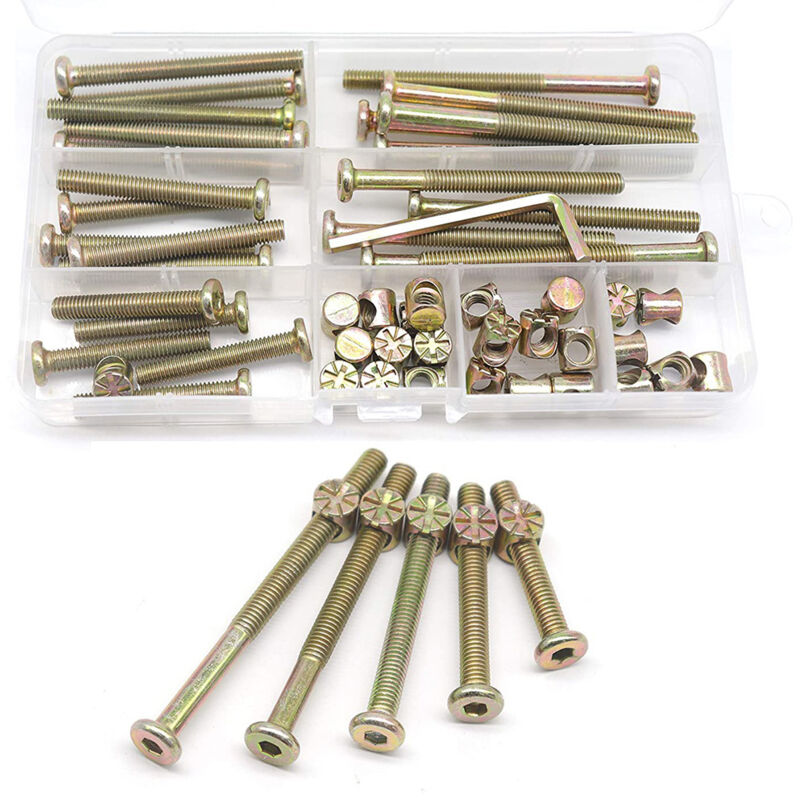 Schrauben- und Muttern-Set für Bettrahmen, Kinderbettteile, 25-teiliges Schraubenset für Etagenbetten M6-1 x 40 mm/50 mm/60 mm/70 mm/80 mm/80