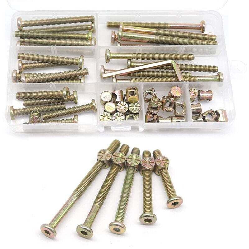 Schrauben- und Mutternset für Bettgestelle, Babybettteile, 25-teilig für Etagenbetten, M6-1 Schrauben x 40 mm/ 50 mm/ 60 mm/ 70 mm/ 80 mm/ Möbelset