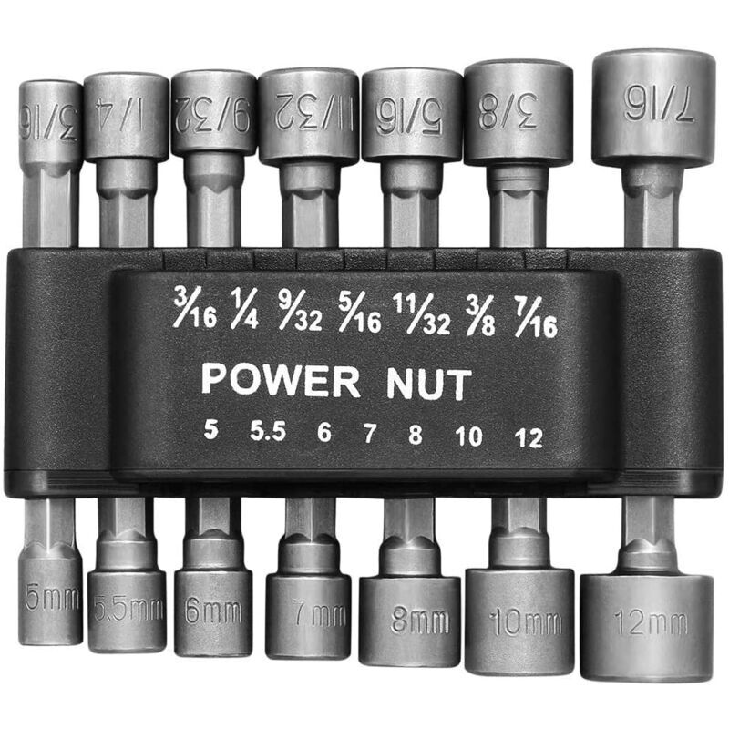 Odipie - Schraubendreher-Zubehör Set mit 14 Stecknüssen 5–13 mm – 1/4-Zoll-Sechskant-Adapter-Stecknuss – für Akku-Bohrschrauber oder Akkuschrauber