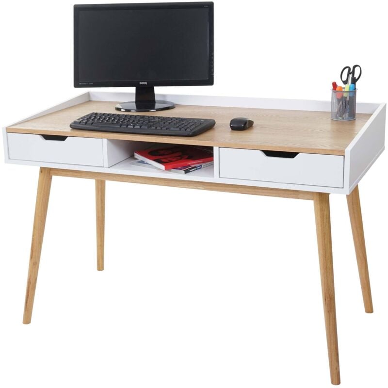 HHG - Schreibtisch 141, Computertisch Bürotisch, 120x55cm mdf Esche-Optik