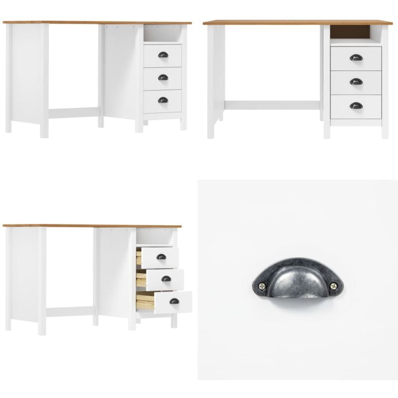 Schreibtisch Hill mit 3 Schubladen 120x50x74 cm Kiefernholz - Schreibtisch - Kiefernholz Schreibtisch - Home Office Möbel - Bürostuhl - Arbeitsplatz