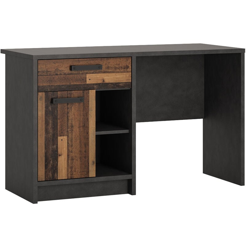 Schreibtisch im modernen Industrial Design NELSON-129 in grau mit Holz Nb., platzsparender Jugendzimmer Arbeitsplatz mit Stauraum, B/H/T ca.