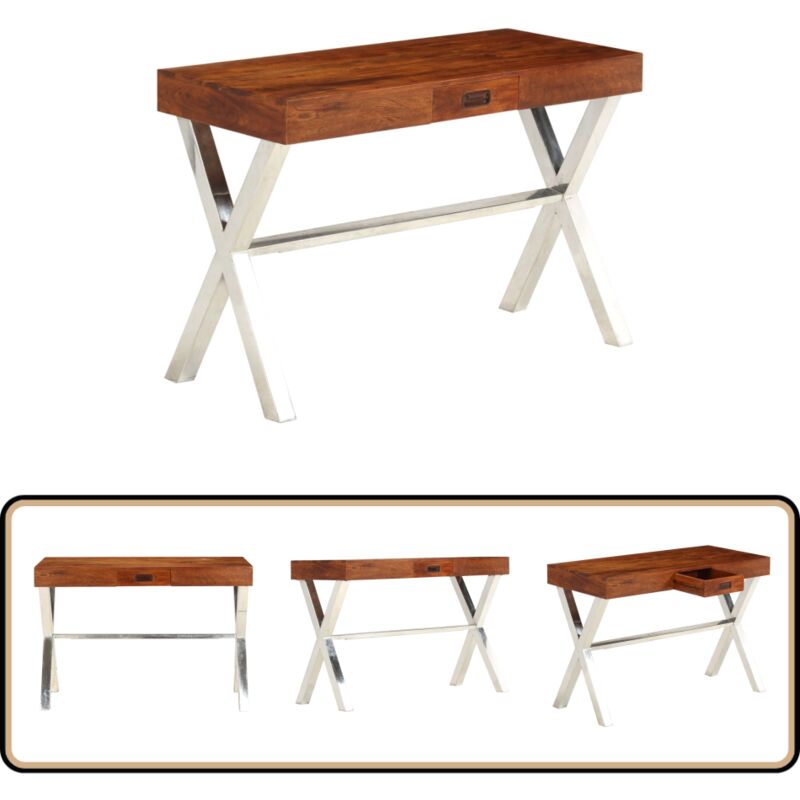 Schreibtisch Massivholz mit Honigfarbenem Finish 110x50x76 cm - Holz Schreibtisch - Esstisch - Home Office - Retro Schreibtisch - Bürostuhl