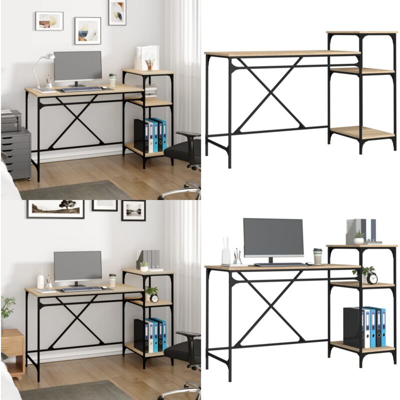 Schreibtisch mit Regal Sonoma-Eiche 135x50x90 cm Holzwerkstoff - Industrielles Schreibtisch - Schreibtisch Mit Regalen - Holzwerkstoff Schreibtisch