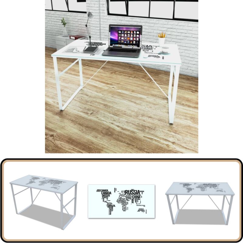 Vidaxl - Schreibtisch mit Weltkarte - Schreibtisch - Glastisch - Designer Schreibtisch - Bürostuhl - Home Office