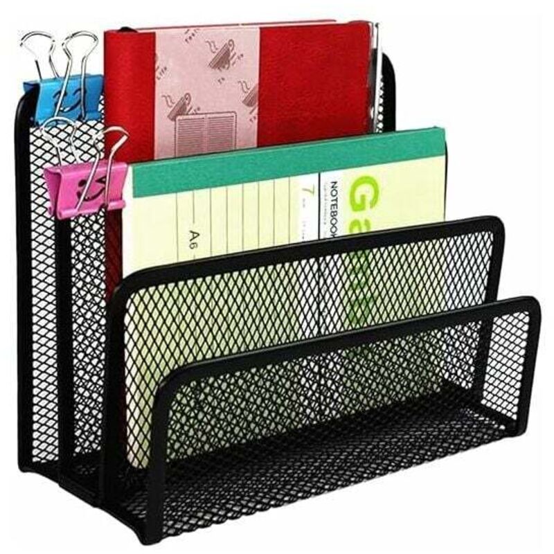 Schreibtisch-Organizer, Netz-Organizer für Bürobedarf, Schreibtisch-Organizer aus Metallgeflecht mit 3 Fächern für Dokumente, Papiere, Briefe, Schwarz