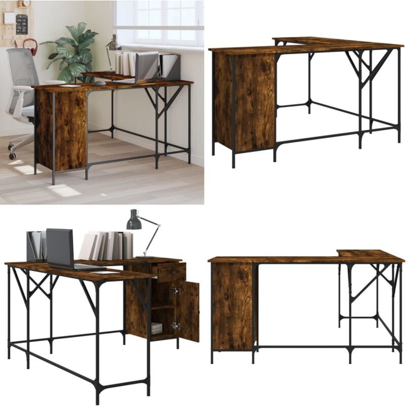 Schreibtisch Räuchereiche 141x141x75 cm Holzwerkstoff - Holz Schreibtisch - Bürotisch - Schreibtisch L-form - Industriel Style - Wohnzimmer Tisch