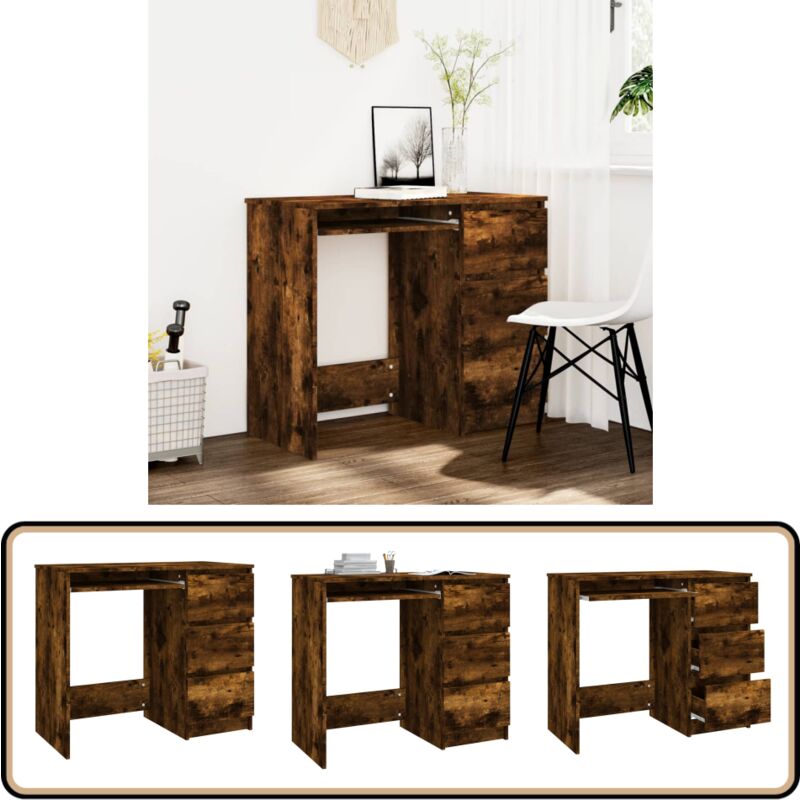 Vidaxl - Schreibtisch Räuchereiche 90x45x76 cm Holzwerkstoff - Bürotisch - Schreibtisch - Holzwerkstoff - Rauchereiche - Schreibtisch Mit Schubladen