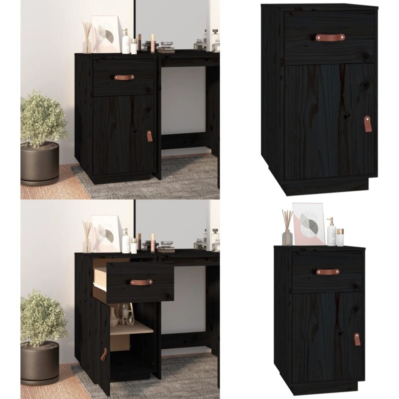Schreibtisch-Schrank Schwarz 40x50x75 cm Massivholz Kiefer - Schreibtischschrank - Holzschrank - Kiefernholzsschrank - Wohnzimmermöbel - Bürobedarf