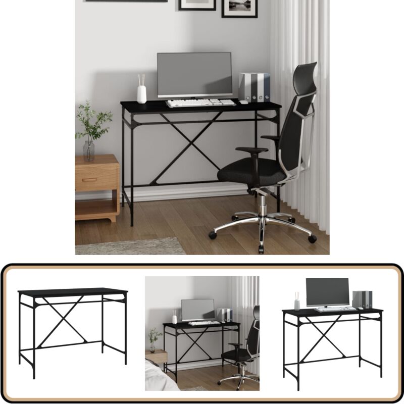 Schreibtisch Schwarz 100x50x75 cm Holzwerkstoff und Eisen - Schwarzer Schreibtisch - Industrierstil Schreibtisch - Holzwerkstoff Schreibtisch