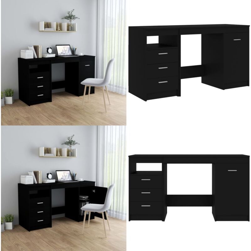 Vidaxl - Schreibtisch Schwarz 140x50x76 cm Holzwerkstoff - Schwarzer Schreibtisch - Holzwerkstoff Schreibtisch - Schreibtisch Mit Schubladen