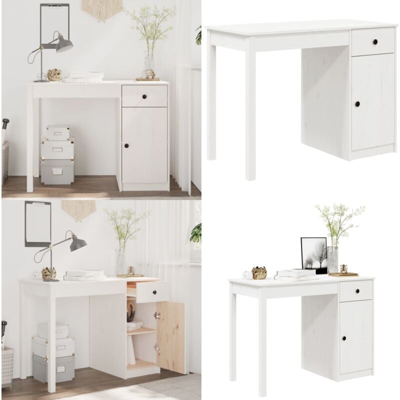 Schreibtisch Weiß 100x50x75 cm Massivholz Kiefer - Holz Schreibtisch - Kiefer Schreibtisch - Weißer Schreibtisch - Bürostuhl - Home Office - Home &