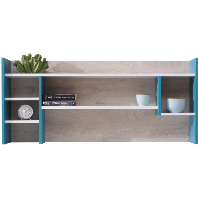 Lomadox - Schreibtischaufsatz in weiß mit Eiche und blau, PITTSBURGH-133