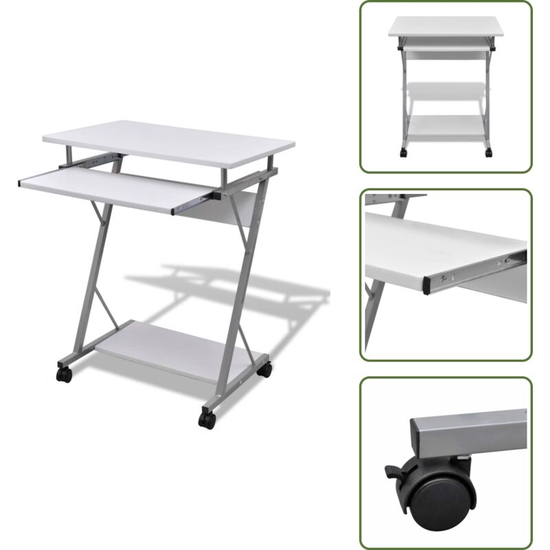Vidaxl - Computertisch Computerwagen pc Tisch Bürotisch Laptop auf Rollen weiß - Computertisch - Schreibtisch - Bürotisch - Laptoptisch - PC-Tisch