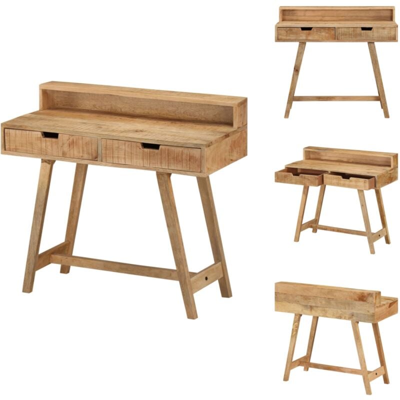 Schreibtisch 100x45x90 cm Raues Massives Mangoholz - Holz Schreibtisch - Schreibtisch Vintage - Mangoholz Schreibtisch - Bürotisch - Home Office