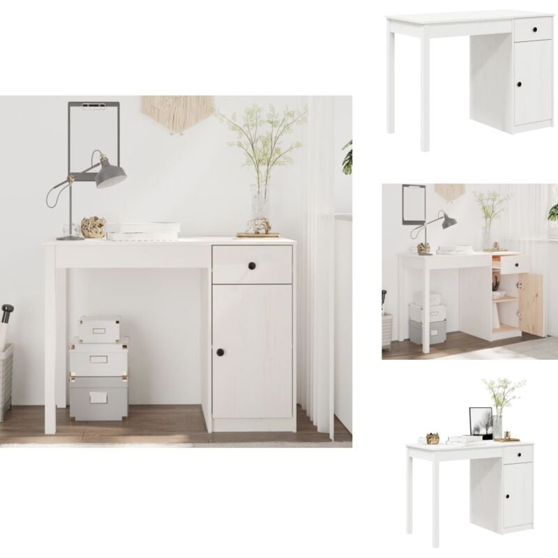 Schreibtisch Weiß 100x50x75 cm Massivholz Kiefer - Holz Schreibtisch - Kiefer Schreibtisch - Weißer Schreibtisch - Bürostuhl - Home Office