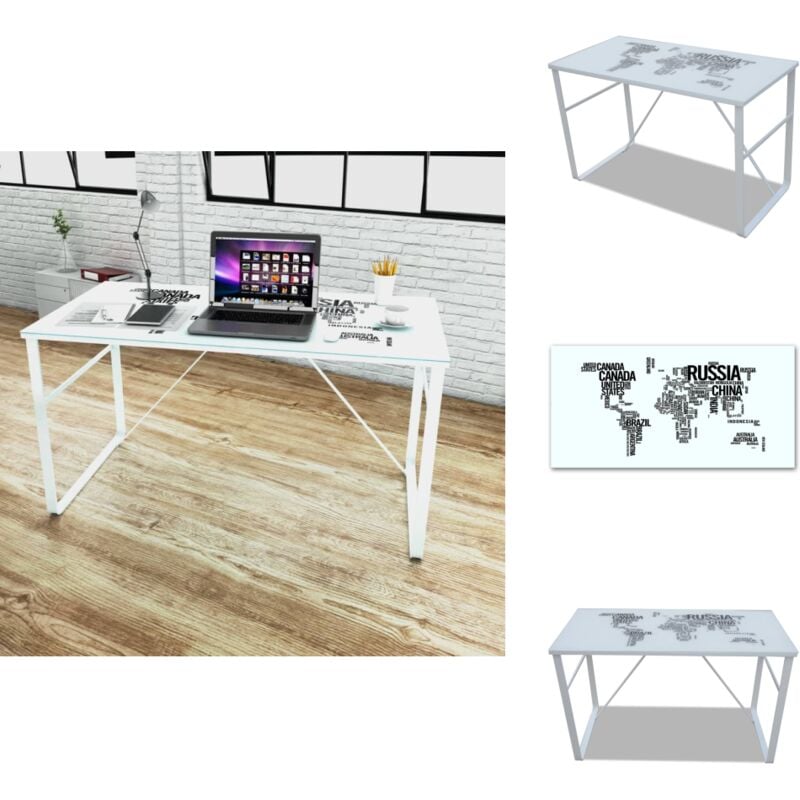 Vidaxl - Schreibtisch mit Weltkarte - Schreibtisch - Glastisch - Designer Schreibtisch - Bürostuhl - Home Office