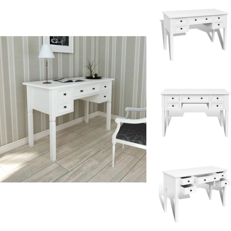 Weißer Schreibtisch mit 5 Schubladen - Schreibtisch - Bürostuhl - Holz Schreibtisch - Weiße Möbel - Wohnzimmermöbel