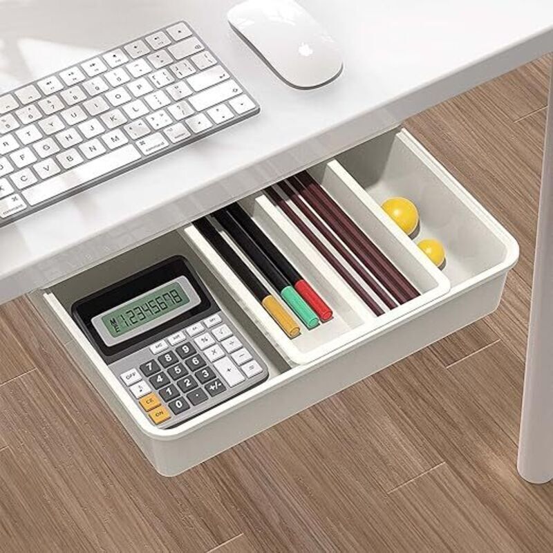 Schublade für unter den Schreibtisch, Aufbewahrungsschublade fürs Büro, selbstklebender Schubladenorganizer fürs Büro, versteckte Schubladenbox, weiß