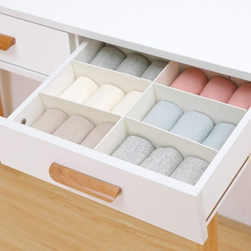 Schubladeneinteiler aus Kunststoff, Schubladenorganizer mit Gittereinsatz für Zuhause, Kleiderschrank, Schreibwaren, Kosmetik, weiß