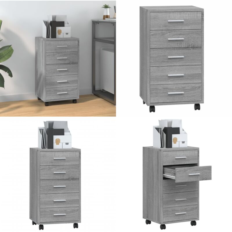 Schubladenschrank mit Rollen Grau Sonoma Holzwerkstoff - Holzschrank - Schreibtischorganizer - Rollcontainer - Bürobedarf - Aufbewahrungsbox - Home &