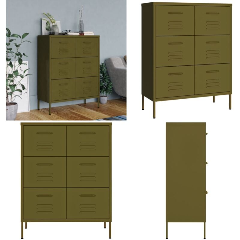 Schubladenschrank Olivgrün 80x35x101,5 cm Stahl - Schubladenschrank - Lagerschrank - Metallschrank - Stahltürenschrank - Wohnzimmermöbel - Home &
