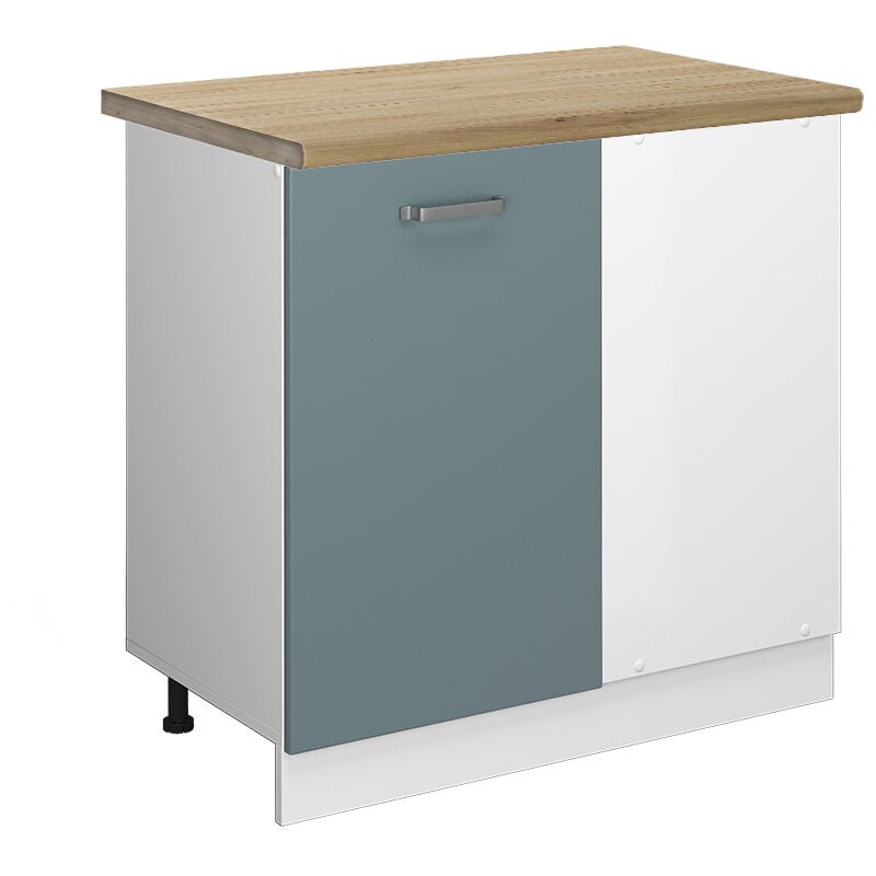 Eckunterschrank R-Line, Blau-Grau, 86 cm, AP Eiche, Vicco