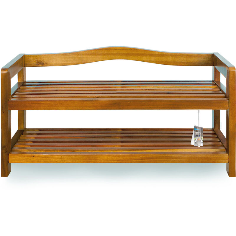 Schuhregal FSC®-Zertifiziert Akazien Holz Massiv Bad Diele Flur Bad Schuhschrank Schuhaufbewahrung Schuhständer Braun 2 Regalböden - Casaria