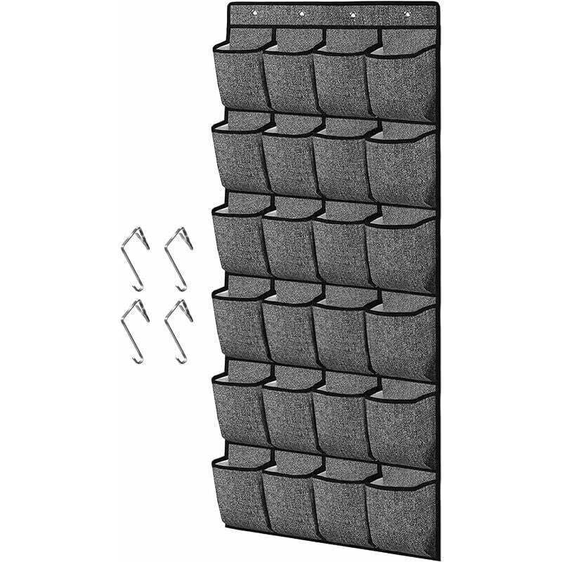 Schuhregal über der Tür, hängende Aufbewahrungstasche, Wandmontage an der Rückseite der Tür mit 24 großen Taschen und 4 Haken für den Schrank (grau)